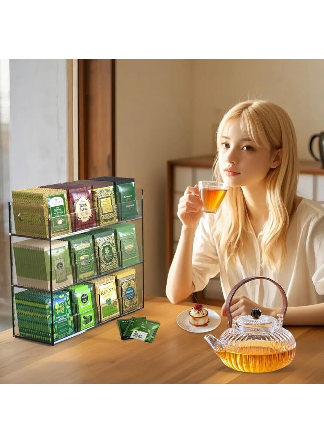 Jumyee Arcylic Tea Bag Organizers and Storage Box, 12 Compartment Portable Tea Bag Storage Orgnizer for Cabinet Countertop, Teabags Storage Containers, Stackable Display Holder - Image 2