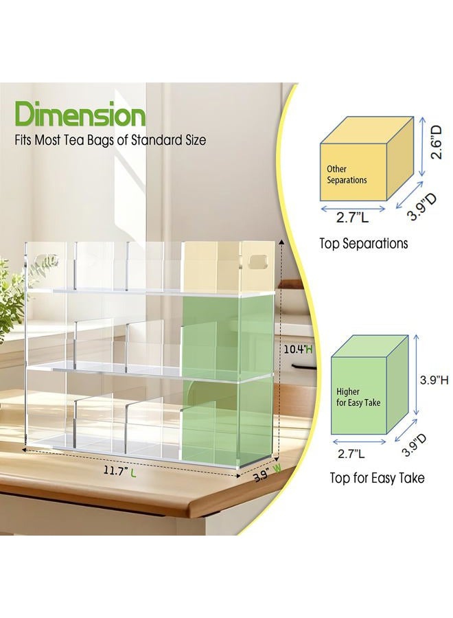 Jumyee Arcylic Tea Bag Organizers and Storage Box, 12 Compartment Portable Tea Bag Storage Orgnizer for Cabinet Countertop, Teabags Storage Containers, Stackable Display Holder - Image 3