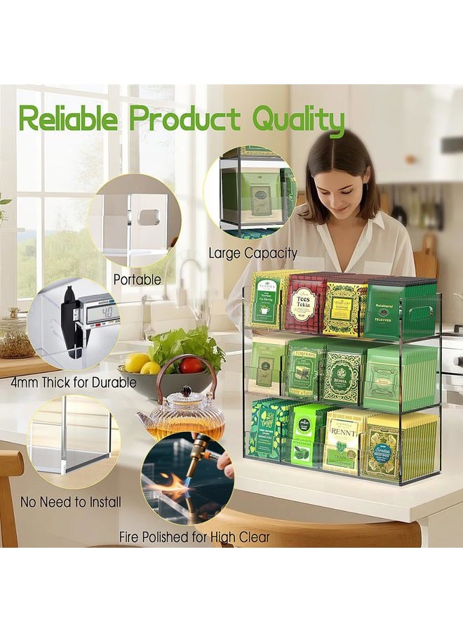 Jumyee Arcylic Tea Bag Organizers and Storage Box, 12 Compartment Portable Tea Bag Storage Orgnizer for Cabinet Countertop, Teabags Storage Containers, Stackable Display Holder - Image 5