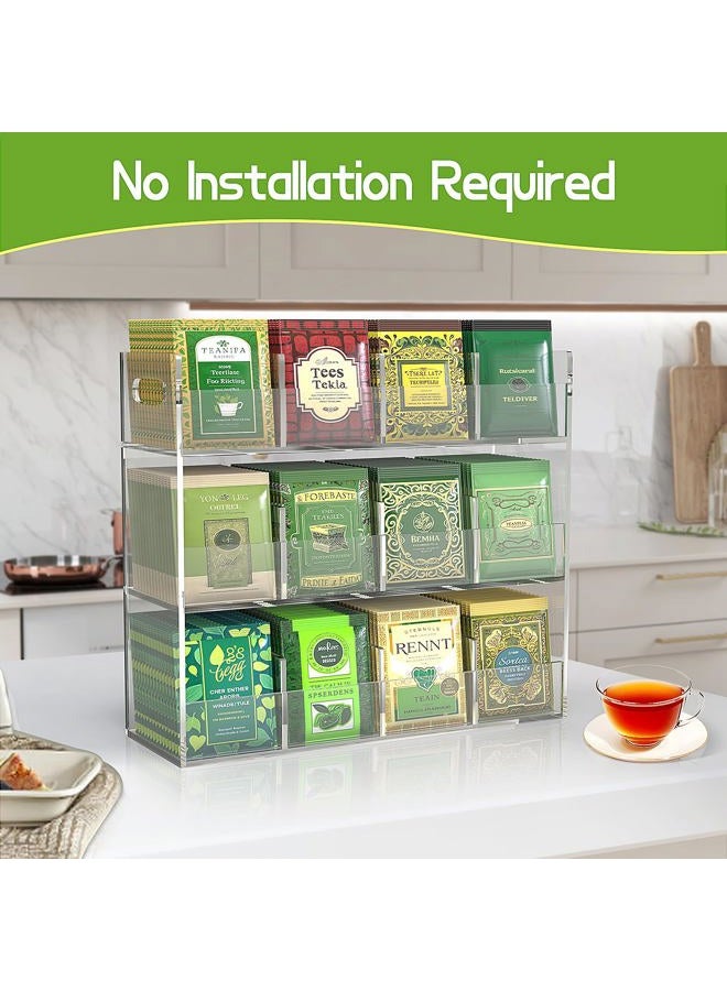 Jumyee Arcylic Tea Bag Organizers and Storage Box, 12 Compartment Portable Tea Bag Storage Orgnizer for Cabinet Countertop, Teabags Storage Containers, Stackable Display Holder - Image 4
