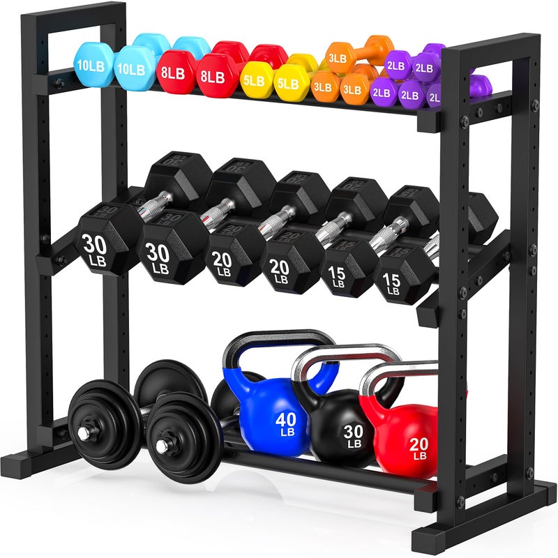 LarFaFa 3-Tier Adjustable Dumbbell Rack, Weight Rack for Home Gym Storage, Heavy Duty Weight Stand for Dumbbells, Kettlebells & Free Weights, Space-Saving Dumbbell Rack Stand Only(Up to 450LB Capacity) - Image 1