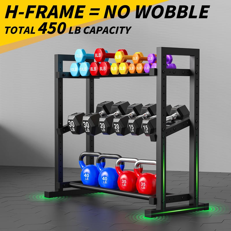 LarFaFa 3-Tier Adjustable Dumbbell Rack, Weight Rack for Home Gym Storage, Heavy Duty Weight Stand for Dumbbells, Kettlebells & Free Weights, Space-Saving Dumbbell Rack Stand Only(Up to 450LB Capacity) - Image 2
