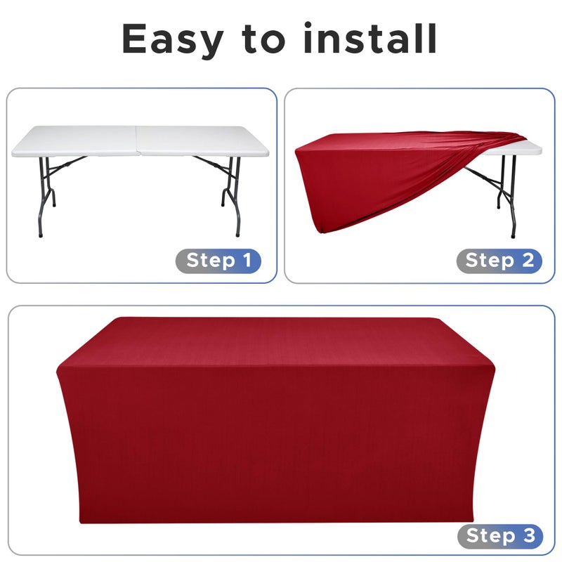 Nasitos Fitted Red Tablecloths for 8 Foot Tables - 96 x 30 Inch - 2 Pack Stretch Spandex Rectangle Table Clothes  Fabric Table Covers for Parties  Trade Show  Craft Show  Birthday - Image 4