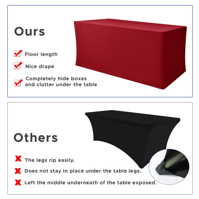 Nasitos Fitted Red Tablecloths for 8 Foot Tables - 96 x 30 Inch - 2 Pack Stretch Spandex Rectangle Table Clothes  Fabric Table Covers for Parties  Trade Show  Craft Show  Birthday - Image 5