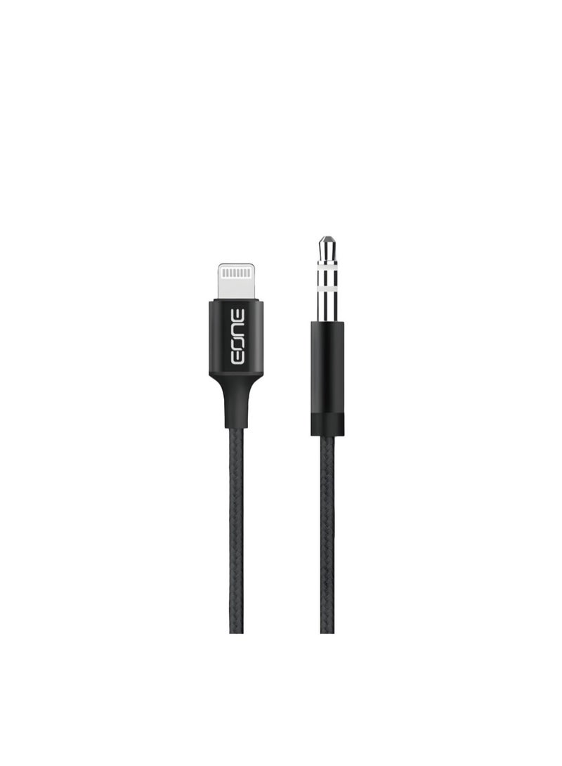 إيون كابل صوت EONE Lightning إلى AUX 3.5 ملم بطول 1 متر لأجهزة iPhone، ستيريو السيارة، سماعات الرأس، مكبرات الصوت، صوت عالي الدقة، التوصيل والتشغيل - أسود - Image 1