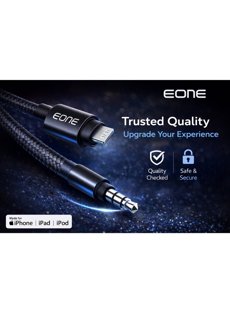 إيون كابل صوت EONE Lightning إلى AUX 3.5 ملم بطول 1 متر لأجهزة iPhone، ستيريو السيارة، سماعات الرأس، مكبرات الصوت، صوت عالي الدقة، التوصيل والتشغيل - أسود - Image 4