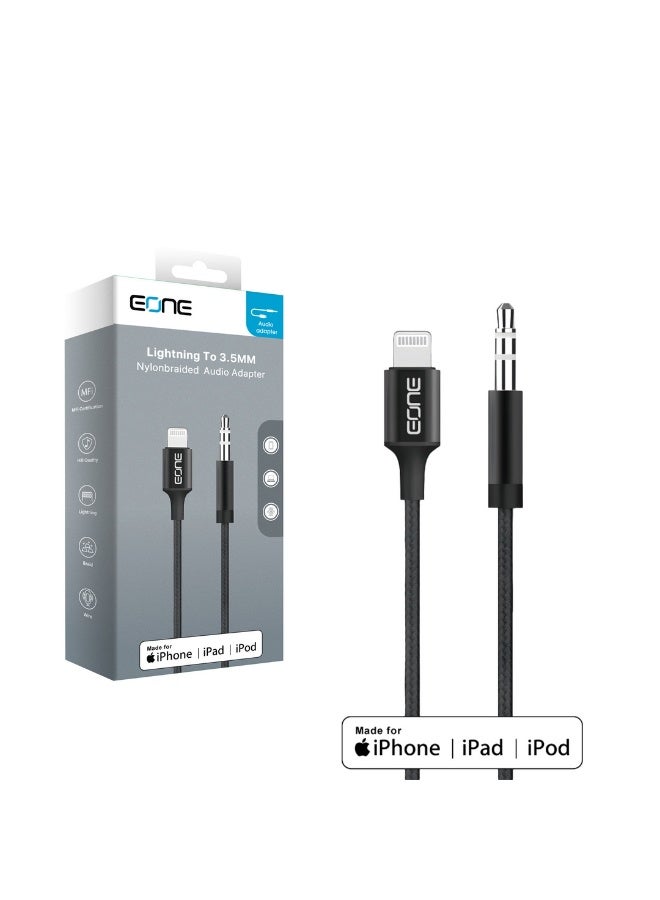 إيون كابل صوت EONE Lightning إلى AUX 3.5 ملم بطول 1 متر لأجهزة iPhone، ستيريو السيارة، سماعات الرأس، مكبرات الصوت، صوت عالي الدقة، التوصيل والتشغيل - أسود - Image 3