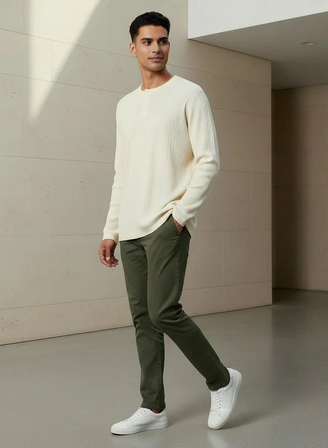 Splash FAV Men Slim Fit Ribbed Henley Neck Sweatshirt
