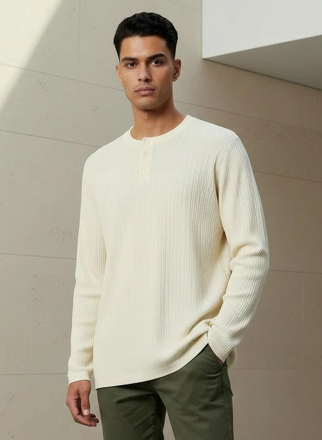 Splash FAV Men Slim Fit Ribbed Henley Neck Sweatshirt