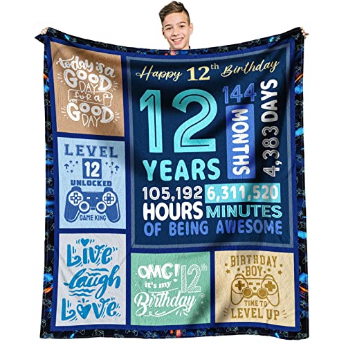 SIKLTY 12 Year Old Boy Gifts, Birthday Gifts for Age 12 Boys, Cool Presents for 12 Year Old Boys, 12th Birthday Decorations for Boy Throw Blanket 60 x 50 Inch - Image 1