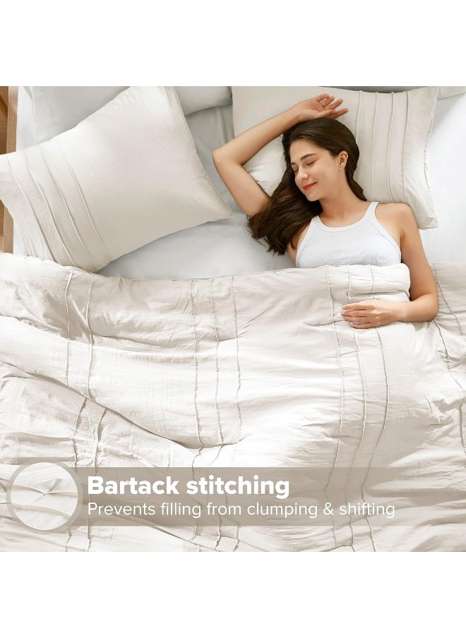 Comfort Spaces - Comfort Spaces Cream King Comforter Set - 3 Pieces Pintuck Pleated Farmhouse Bedding Sets King - Image 1
