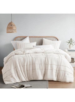 Comfort Spaces Comfort Spaces Cream King Comforter Set - 3 Pieces Pintuck Pleated Farmhouse Bedding Sets King  - Image 1