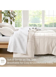 Comfort Spaces Comfort Spaces Cream King Comforter Set - 3 Pieces Pintuck Pleated Farmhouse Bedding Sets King  - Image 2