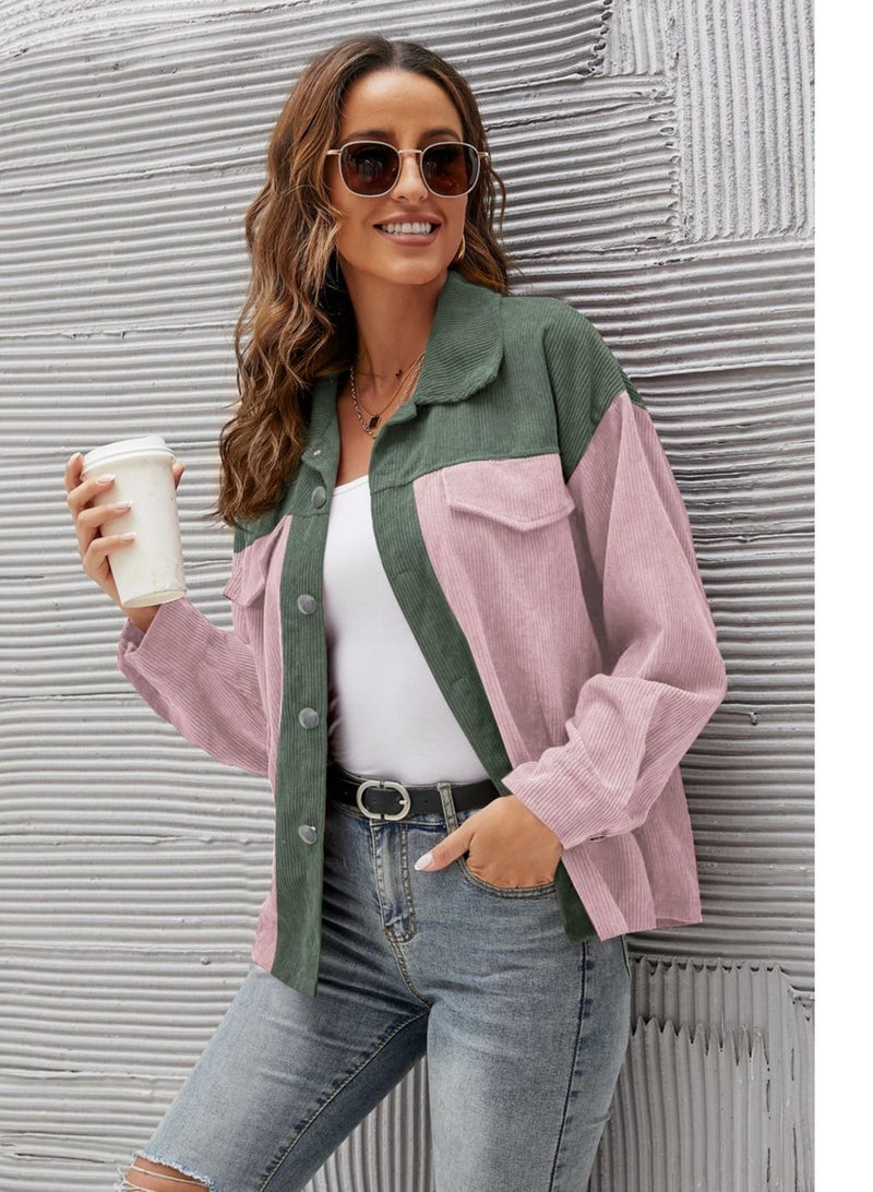 Loquat Women's Spring And Autumn New Corduroy Long Sleeved Loose Casual Shirt 