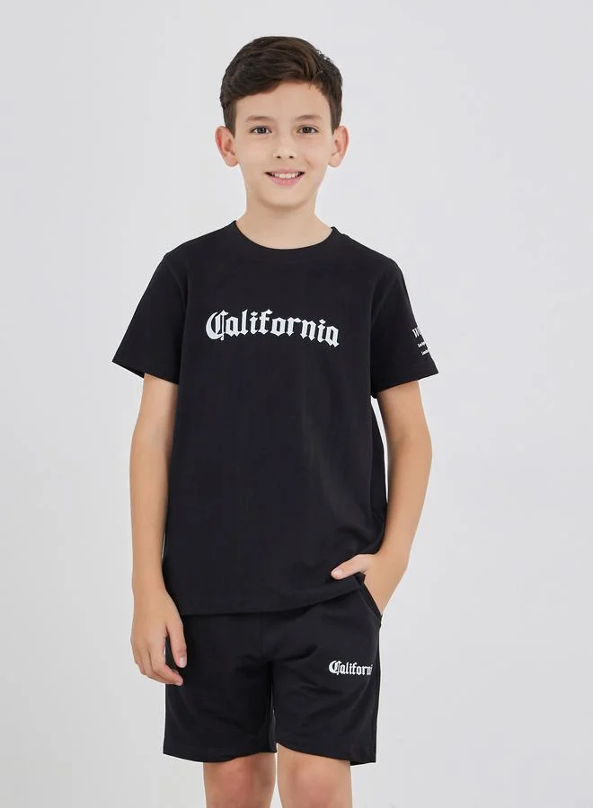 Styli Styli Slogan Print T-Shirt and Shorts Set