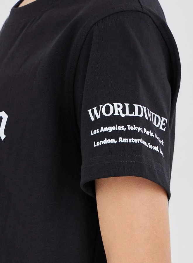 Styli Styli Slogan Print T-Shirt and Shorts Set