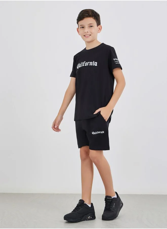 Styli Styli Slogan Print T-Shirt and Shorts Set