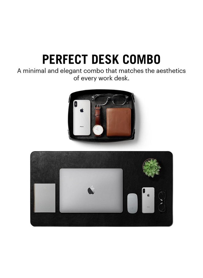 DailyObjects DailyObjects Combo Super Smooth Black Vegan Leather Reversible, Anti Slip, Water Resistent Turf Desk Mat | Vegan Leather Black Desk Tray Organiser - Set of 2  - Image 2