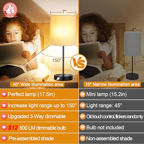 Lynnoland Set of 2 Touch Beige Table Lamps with 2 USB Ports & AC Outlet, 3-Way Dimmable Bedside Nightstand Lamps for Living Room Nursery Office Bedroom, 800 Lumens 2700K Warm Bulbs Included - Image 2