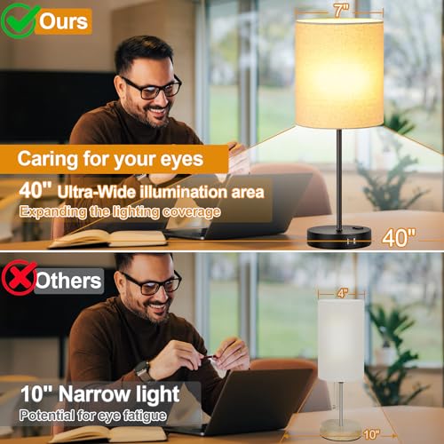 Lynnoland Set of 2 Touch Beige Table Lamps with 2 USB Ports & AC Outlet, 3-Way Dimmable Bedside Nightstand Lamps for Living Room Nursery Office Bedroom, 800 Lumens 2700K Warm Bulbs Included - Image 4