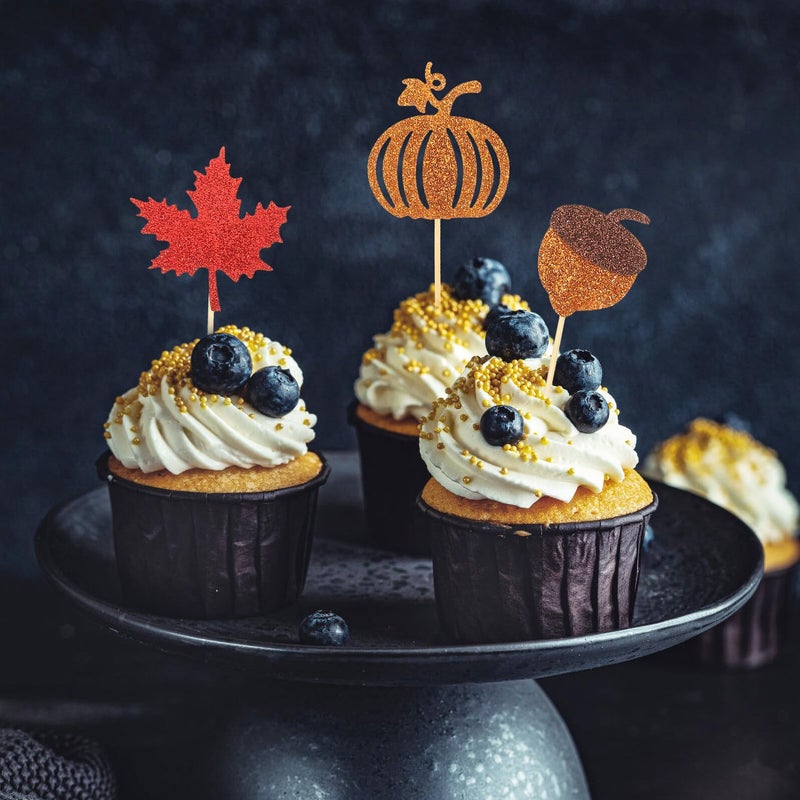 Autumn Maple Leaf Pumpkin Cake Toppers 24pcs Non Edible Baking Decorations - Image 5