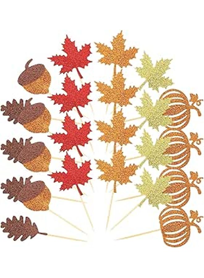 Autumn Maple Leaf Pumpkin Cake Toppers 24pcs Non Edible Baking Decorations - Image 1