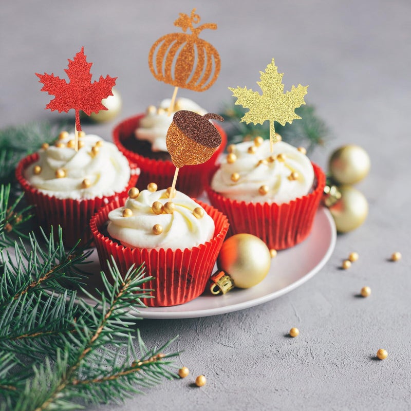 Autumn Maple Leaf Pumpkin Cake Toppers 24pcs Non Edible Baking Decorations - Image 4