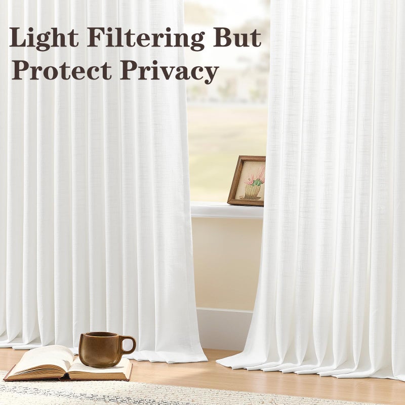 YZ HOME White Pinch Pleated Linen Curtains 84 Inches Long for Living Room, Light Filtering Pleat Drapes Textured Thick Memory Trained Elegant Semi-Sheer Curtain with Hooks for Bedroom Farmhouse, 2 Panels - Image 5