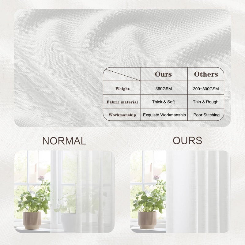 YZ HOME White Pinch Pleated Linen Curtains 84 Inches Long for Living Room, Light Filtering Pleat Drapes Textured Thick Memory Trained Elegant Semi-Sheer Curtain with Hooks for Bedroom Farmhouse, 2 Panels - Image 3