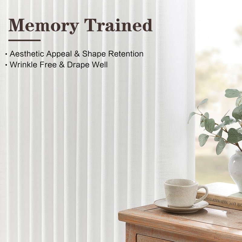 YZ HOME White Pinch Pleated Linen Curtains 84 Inches Long for Living Room, Light Filtering Pleat Drapes Textured Thick Memory Trained Elegant Semi-Sheer Curtain with Hooks for Bedroom Farmhouse, 2 Panels - Image 2