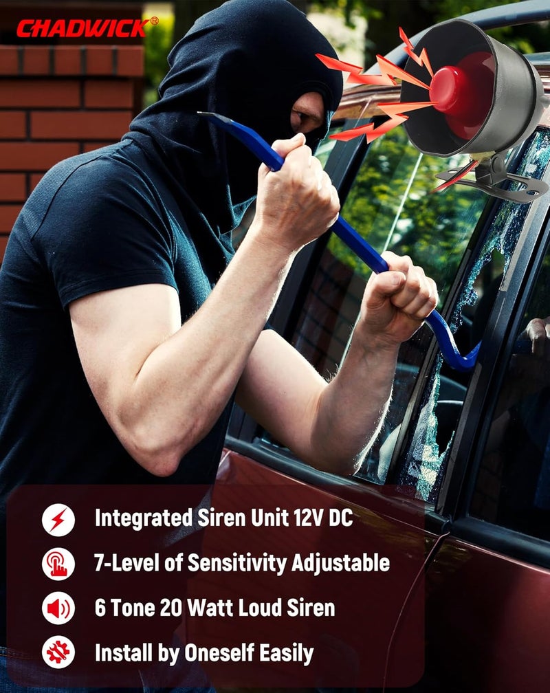 CHADWICK Car Horn Siren Alarm,Universal Car Alarm Security Protection System with 2 Remote Controls,7-Level Sensitivity,12v,Anti-Theft Device,No Thread Trimmin,Non-Destructive Installation (CW-8173) - Image 2