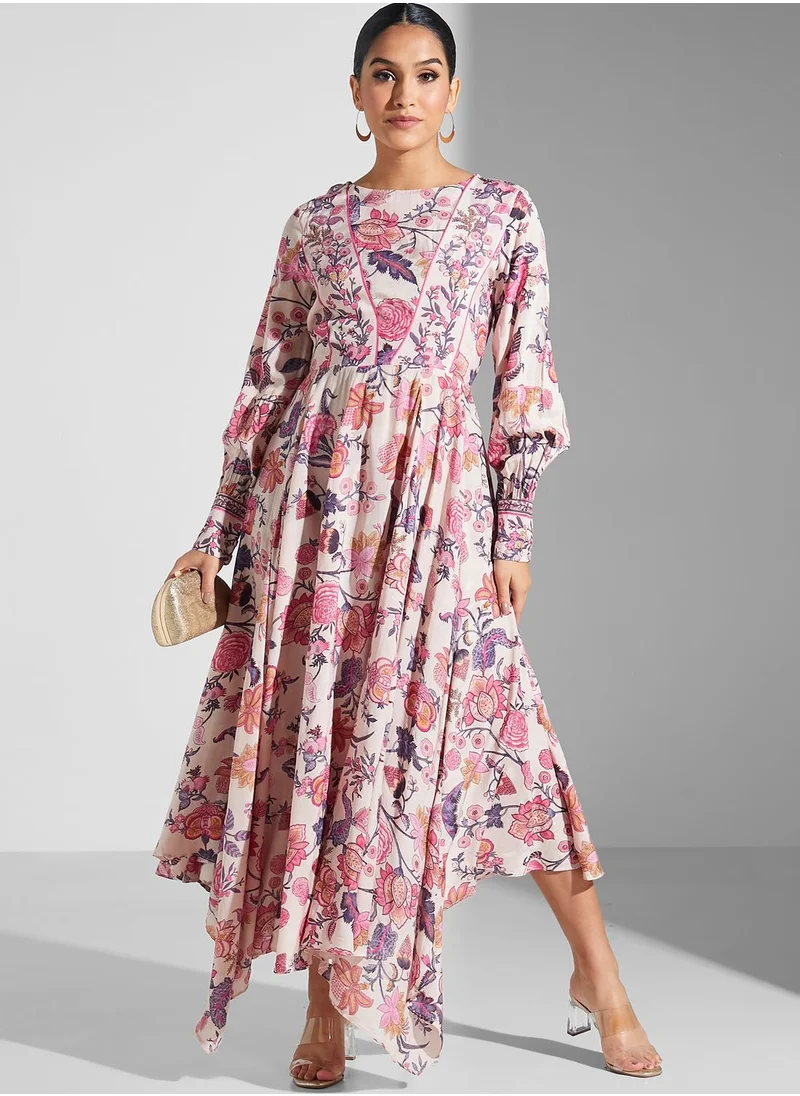 ريتو كومار Asymmetric Floral Print Dress