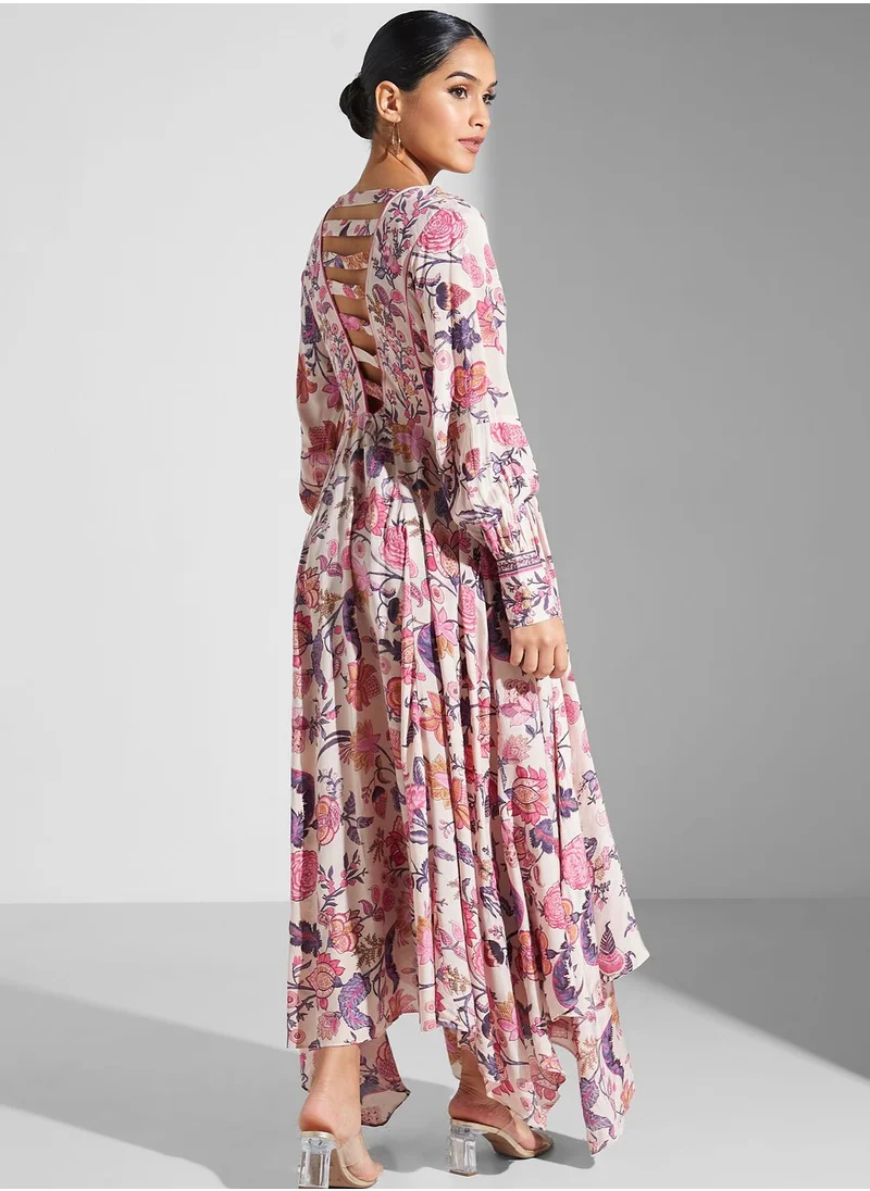 ريتو كومار Asymmetric Floral Print Dress