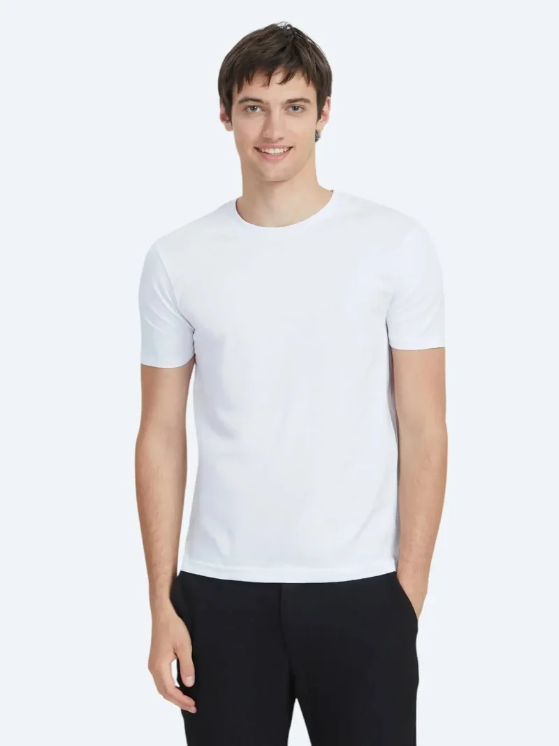 Kip White Plain Crew Neck 100% Cotton T-Shirt