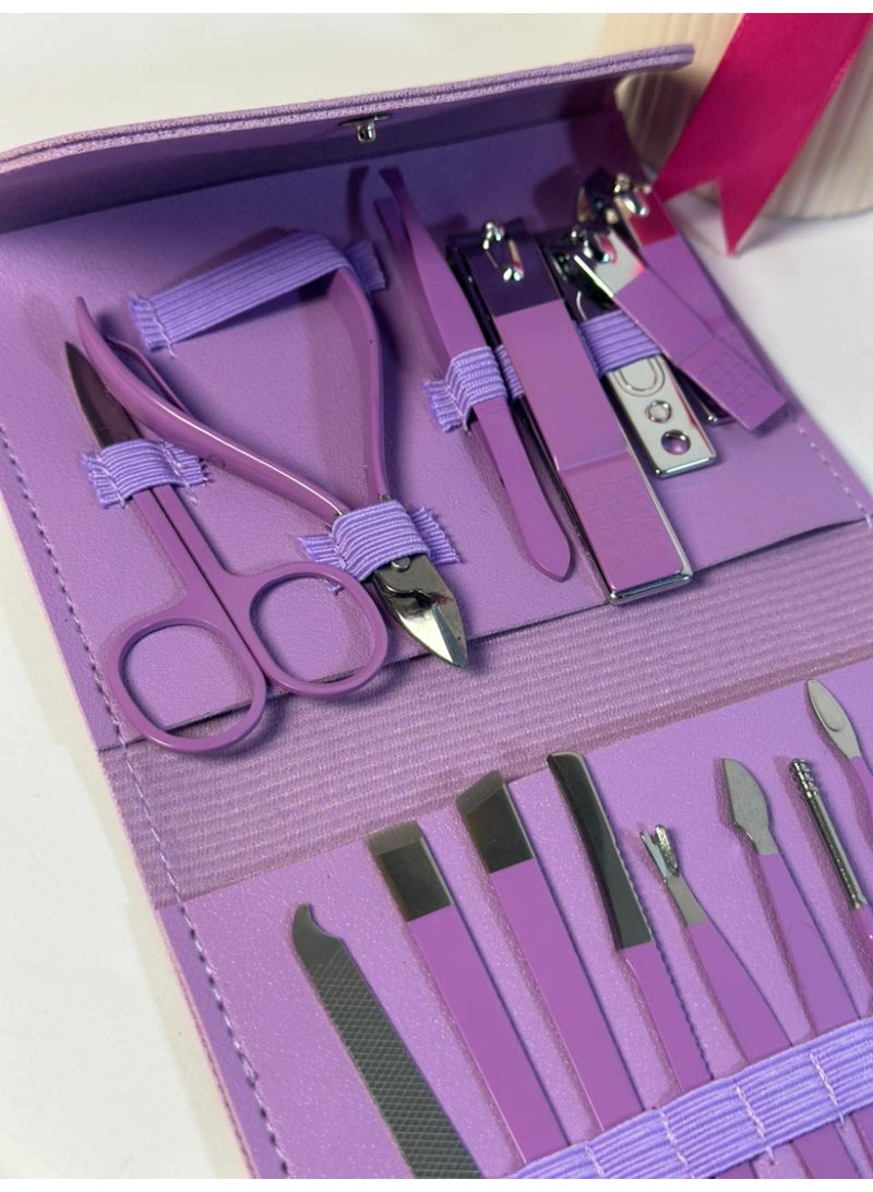 [PACK OF 1 ] 16 Pcs Manicure Set Professional Nail Clippers Pedicure Kit, Manicure Kit for Women, Stainless Steel Nail Clipper Tool Kit Grooming Kit with Luxurious Leather Case randoom color - Image 1