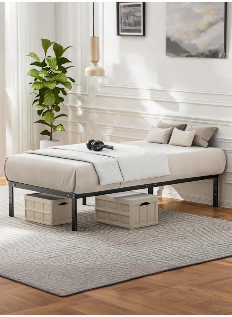 شو وو إطار سرير ، سرير معدني بمنصة مع مساحة تخزين، ارتفاع 35 سم، بدون صندوق زنبركي - Image 1