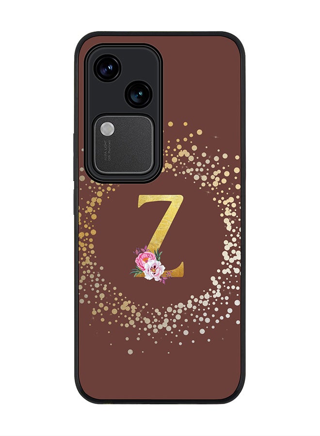 Stylizedd Rugged Black edge case for Vivo V30 5G, Slim fit Flexible Cover -  Custom Monogram Initial Letter Floral Pattern Alphabet - Z  (Brown ) - Image 1