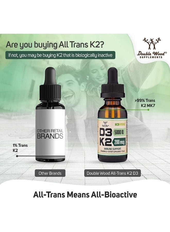 فيتامين د3 ك2 5000 وحدة دولية قطرات سائلة (5000 وحدة دولية من د3 و200 ميكروغرام من 99.9% جميع براءة اختراع K2 MK-7 (K2Vital)) أقصى امتصاص قطرات فيتامين د السائلة للأطفال والكبار (30 حصة) - Image 4