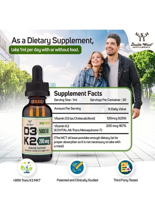 فيتامين د3 ك2 5000 وحدة دولية قطرات سائلة (5000 وحدة دولية من د3 و200 ميكروغرام من 99.9% جميع براءة اختراع K2 MK-7 (K2Vital)) أقصى امتصاص قطرات فيتامين د السائلة للأطفال والكبار (30 حصة) - Image 3