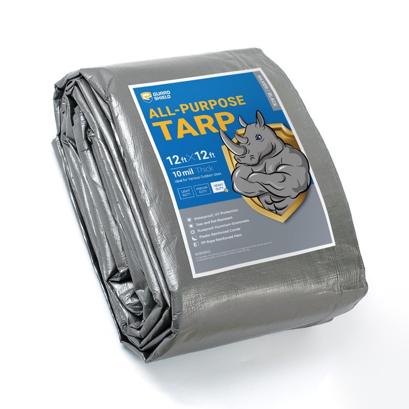 GUARD SHIELD Heavy Duty Tarp 12x12 Feet SilverBlack Multi Purpose Thick Waterproof Poly Tarp Cover 10mil