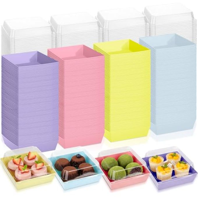 Vesici 100 Pcs 5 Inch Small Charcuterie Boxes with Clear Lids Cake Slice Containers Paper Bakery Boxes Disposable Food Containers for Dessert Cookie Sandwich Mini Cake Strawberry