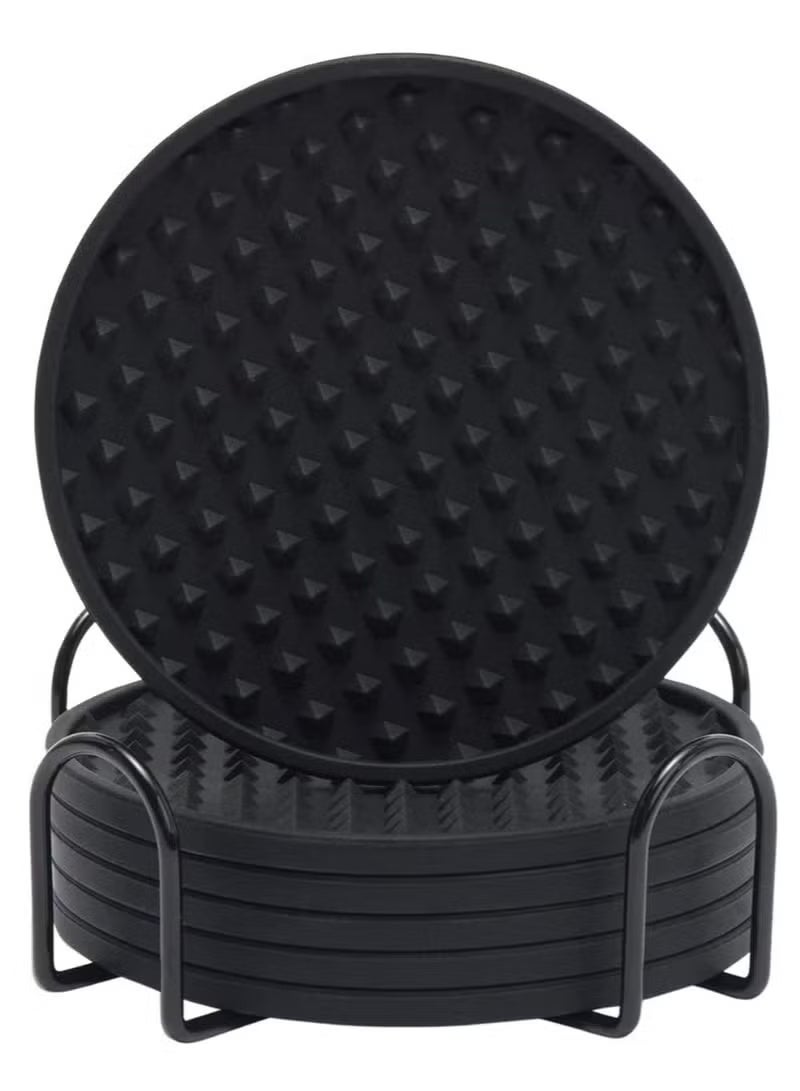 Relex Drink Coasters, 6 Pack Silicone Coasters Tabletop Protection for Any Table Type, Wood, Stone Tables, Dishwasher Safe, Coasters for Drinks Fits Any Size of Drinking Glasses (Black) - Image 1