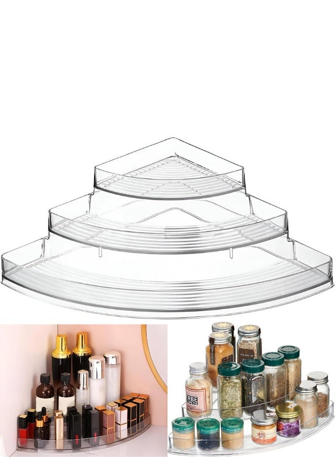 Clear Acrylic Corner Organizer 3 Tier Multi Layer Storage Rack Transparent Acrylic Shelf for Kitchen Spice Storage Cosmetics Perfume Organizer Bathroom Office Pantry Free Standing Space Saving Design Scratch Resistant Clear Visibility Easy Access Modern Organizer for Home and Retail Use - Image 1
