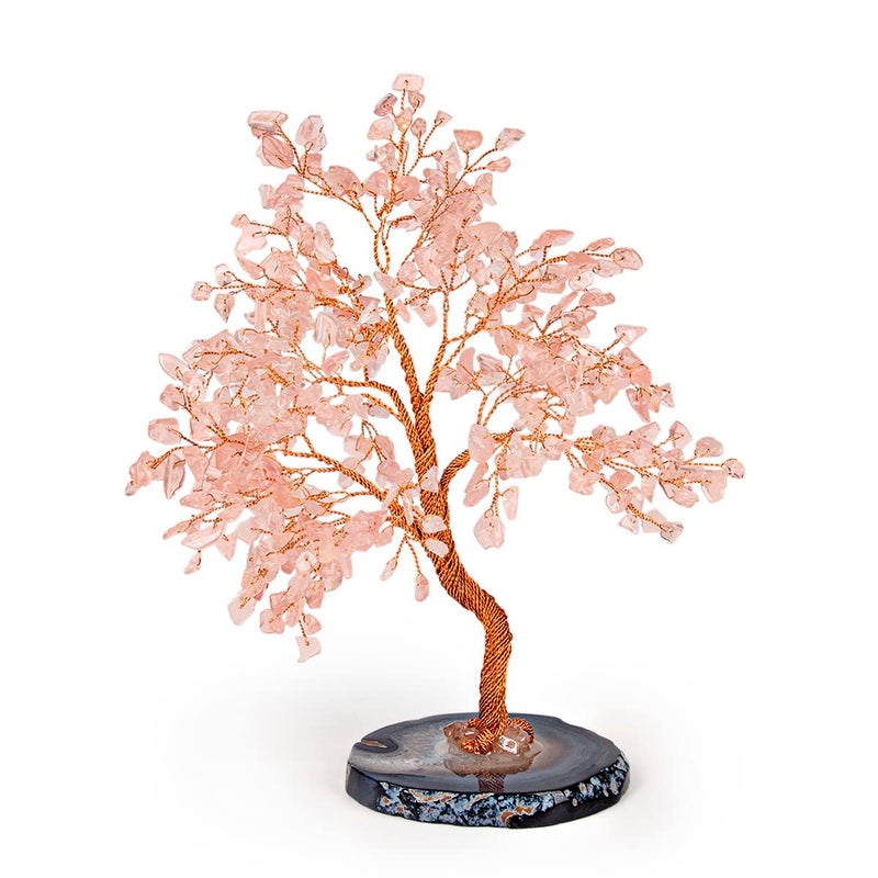 KARMA AND LUCK KARMA AND LUCK Love Harmony Oasis Real Rose Quartz Crystal Feng Shui Tree Home Decor Wrapped with Copper on Agate Base Handmade in Bali Medium 8 