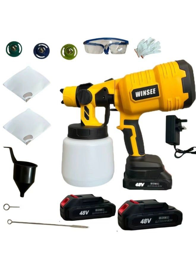 WINSEE High-Pressure Electric Spray Gun Kit - Portable dual-purpose spray gun suitable for various painting scenarios, equipped with an adjustable nozzle, includes 2 48V rechargeable batteries, suitable for latex paint and oil paint, can be used for DIY painting of walls, furniture, cars and houses. - Image 1
