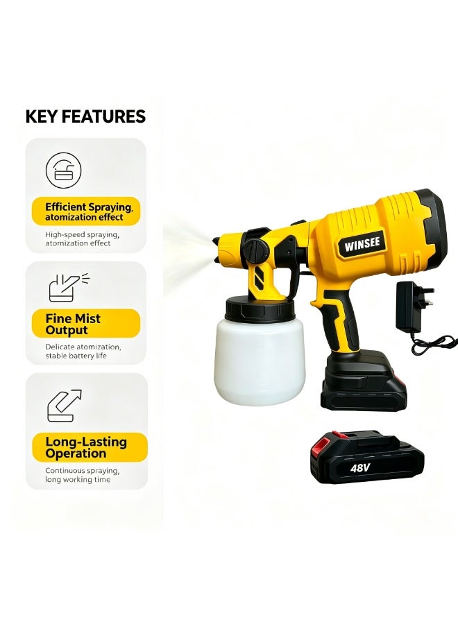 WINSEE High-Pressure Electric Spray Gun Kit - Portable dual-purpose spray gun suitable for various painting scenarios, equipped with an adjustable nozzle, includes 2 48V rechargeable batteries, suitable for latex paint and oil paint, can be used for DIY painting of walls, furniture, cars and houses. - Image 3