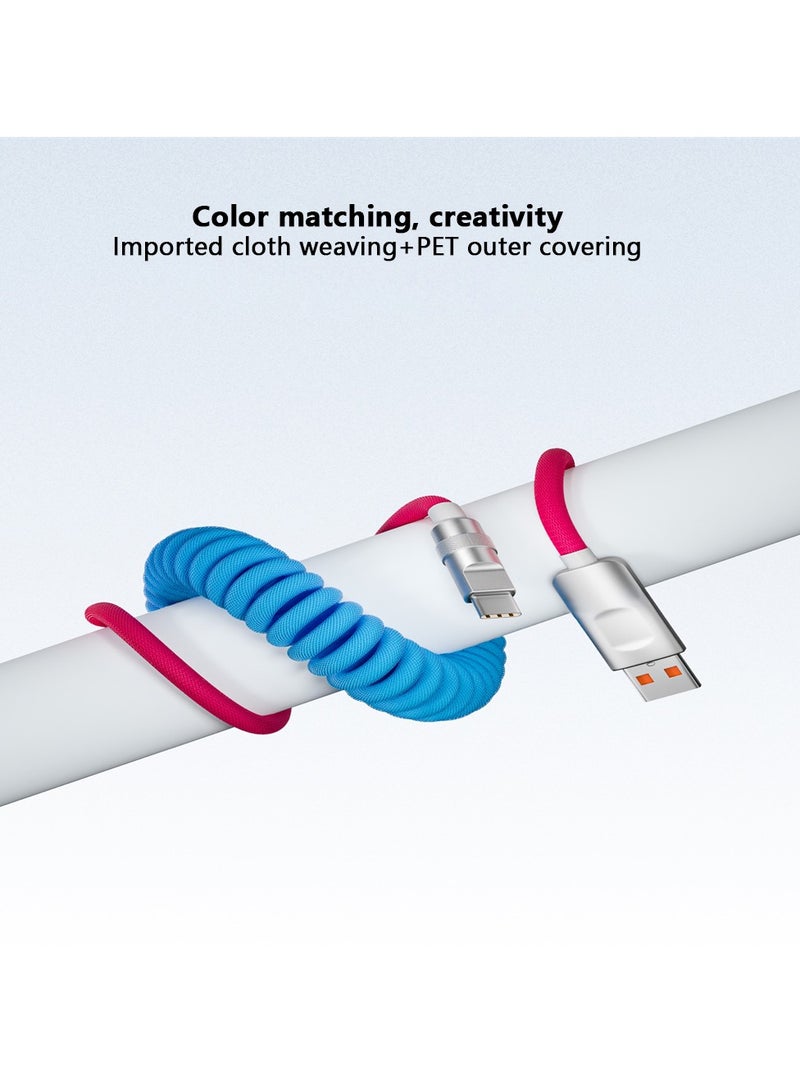 AROAQ 120w Fast Charge USB Cable, Flexible Spring Data Line Charging Cord, Metal Housing Plugs Type C Charging Cables, Portable And Durable Quick Data Transfer Cable, (1pc, Red) - Image 5