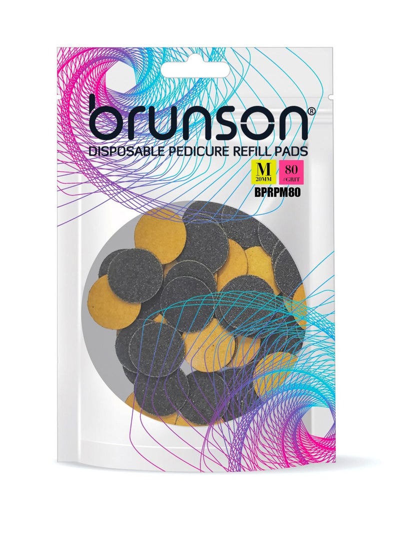 brunson 50 قطعة قرص ورق صنفرة ذاتي اللصق بديل لملف القدم لأدوات البيديكور M 20MM #80GRIT - Image 2