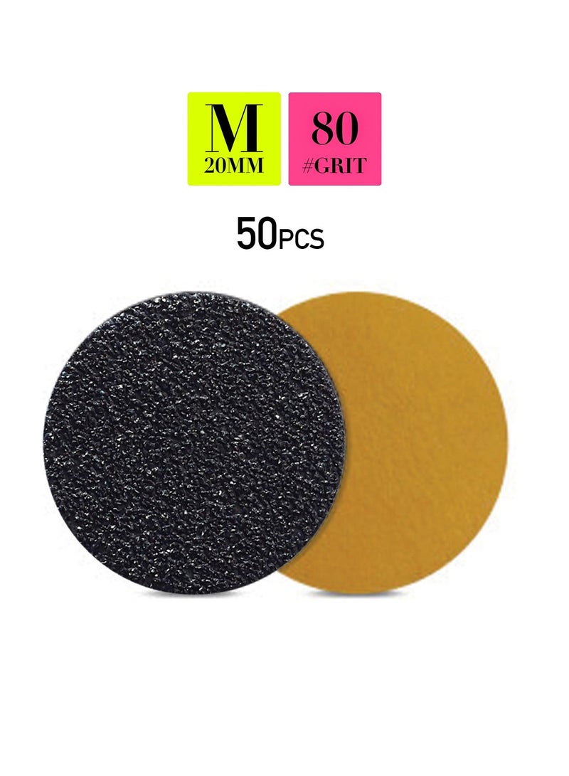 brunson 50 قطعة قرص ورق صنفرة ذاتي اللصق بديل لملف القدم لأدوات البيديكور M 20MM #80GRIT - Image 3