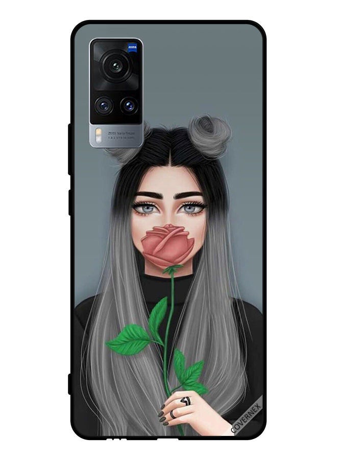 Covernex Protective Case Cover For Vivo X60 Cute Girl Hide Mouth On Peach Rose - Image 1